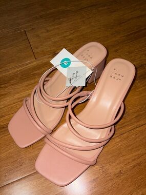 a new day Pink Strappy Square-Toe Block Heel Sandals